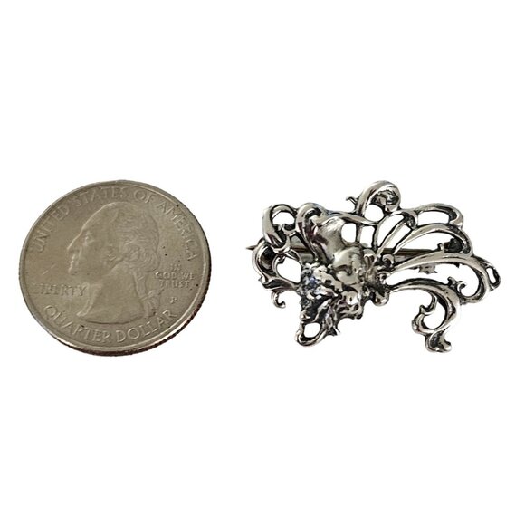 Sterling Silver Art Nouveau Mucha Style Lady Brooch Pin Pendant L161 - Picture 6 of 8